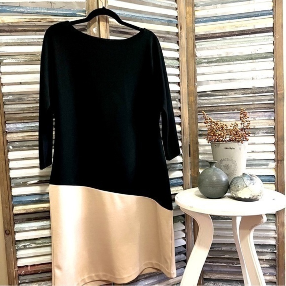 Dana Buchman black/cream dress, Size L. Like new.